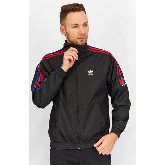 ADIDAS Original black nylon rainbow strip trefoil mock neck windbreaker jacket - Picture 3 of 9